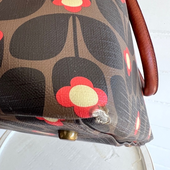 ORLA KIELY Large Coated Canvas Satchel Tote Bag with Leather Handles - Picture 13 of 16